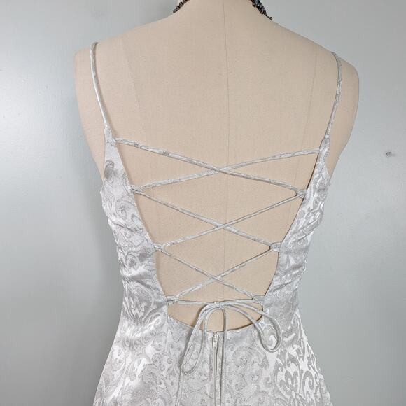 Vintage Prom Dress Maxi Gown 10 Silver White 90s Y2K Corset Fairy Princess Bride - Picture 5 of 11
